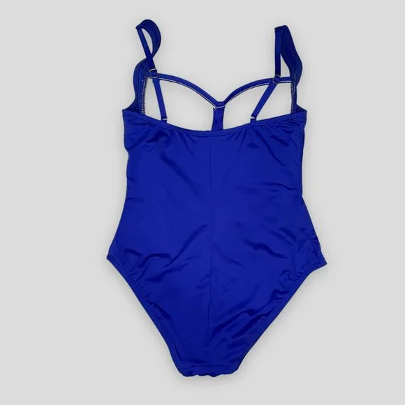 Liz Claiborne Cobalt Blue One Piece Swimsuit with Ruched Waist - Picture 7 of 10